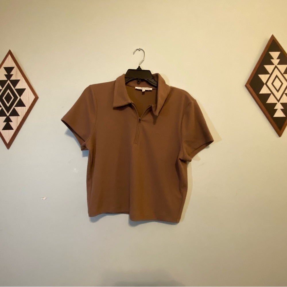 Celebrity Pink Brown Crop Top Casual Style